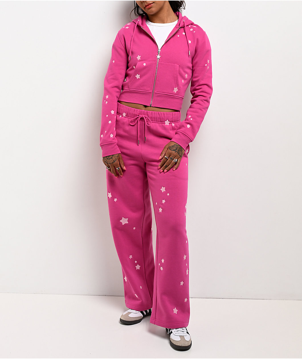 Freeworld Iman Star Pink Crop Zip Hoodie