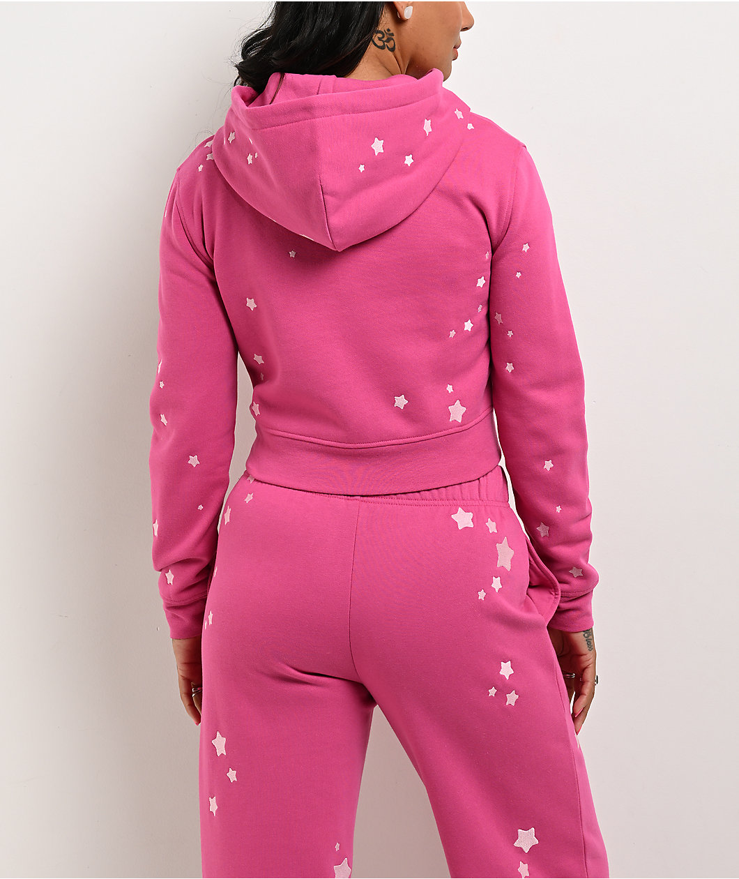 Freeworld Iman Star Pink Crop Zip Hoodie