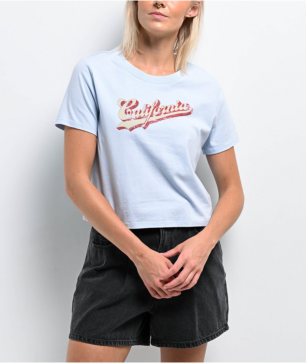 Freeworld Kallie California Blue Boxy Crop T-Shirt