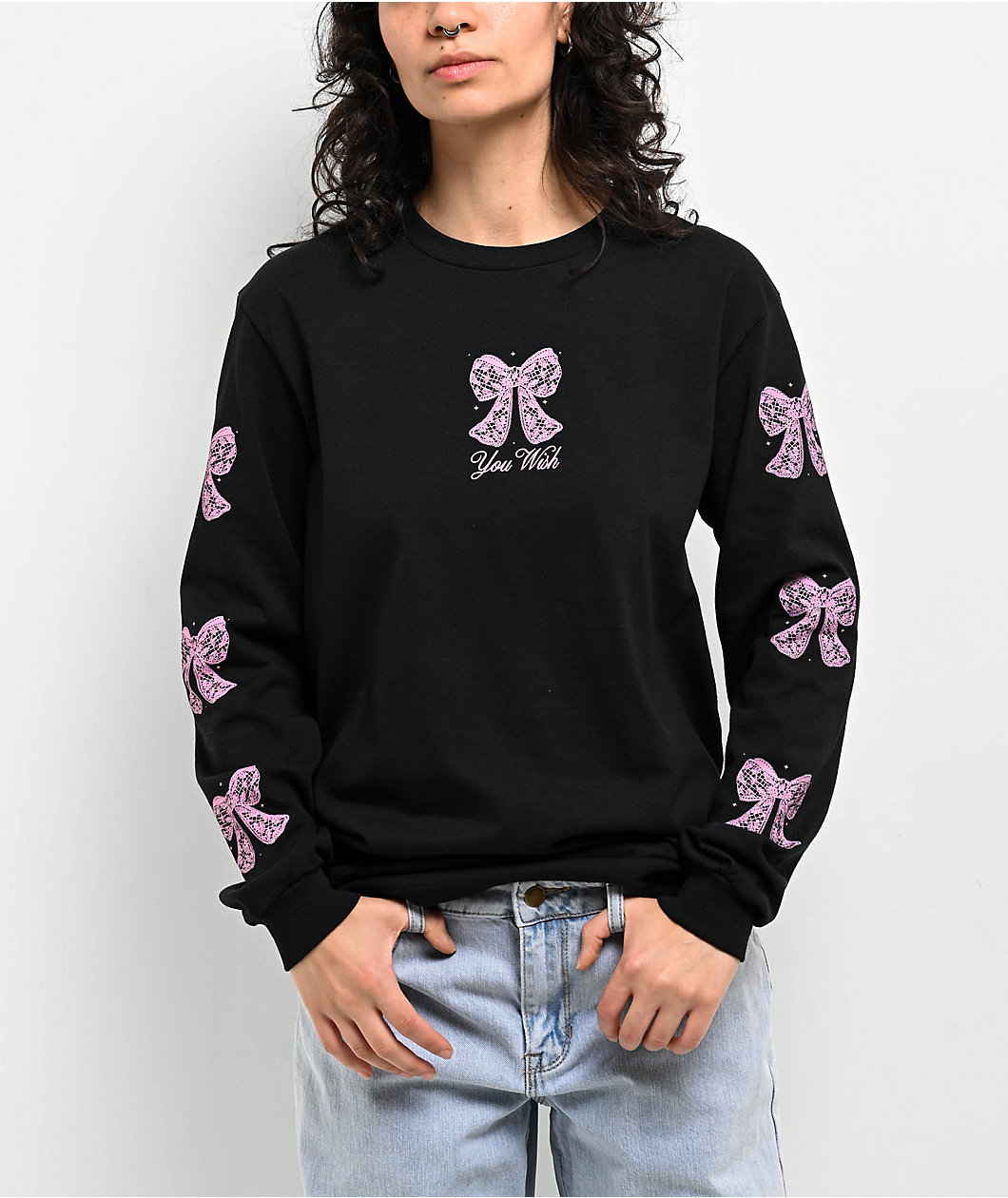 Freeworld Lacey Bow Black Long Sleeve T-Shirt