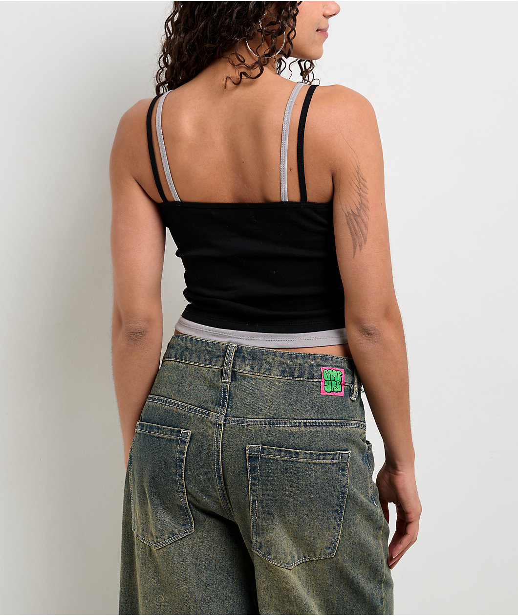 Freeworld Laura Black & Grey Layered Crop Tank Top