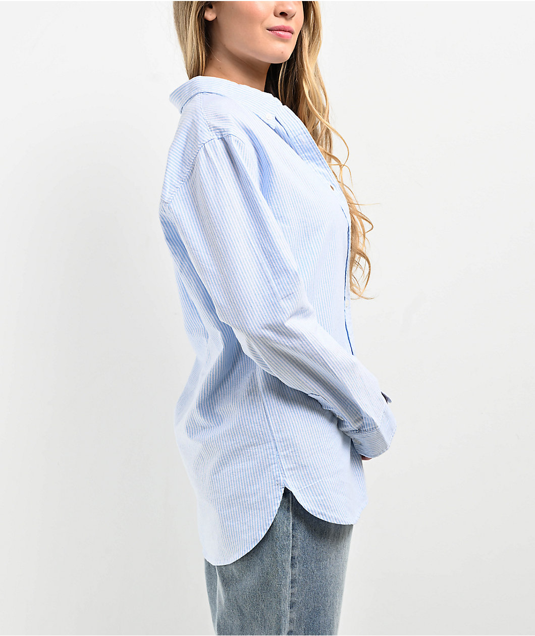 Freeworld Misha Blue Stripe Woven Long Sleeve Button Up Shirt