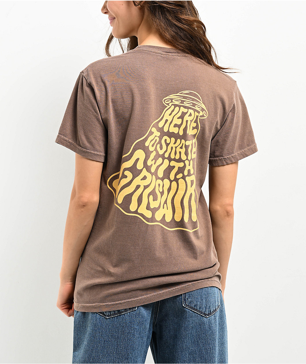 GRLSWIRL Alien Skate Brown T-Shirt