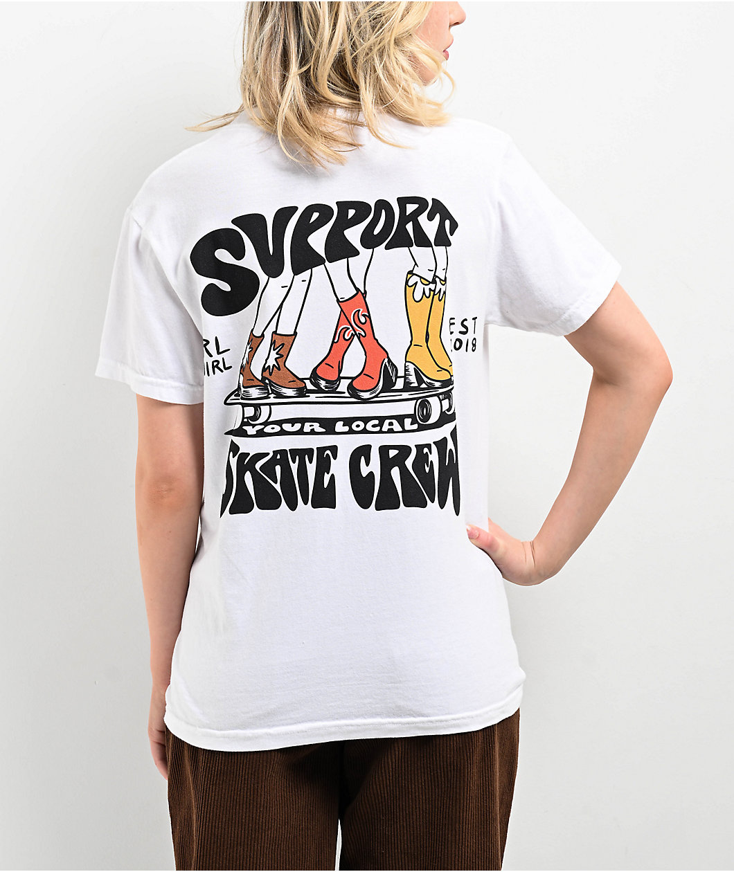 GRLSWIRL Skate Crew White T-Shirt