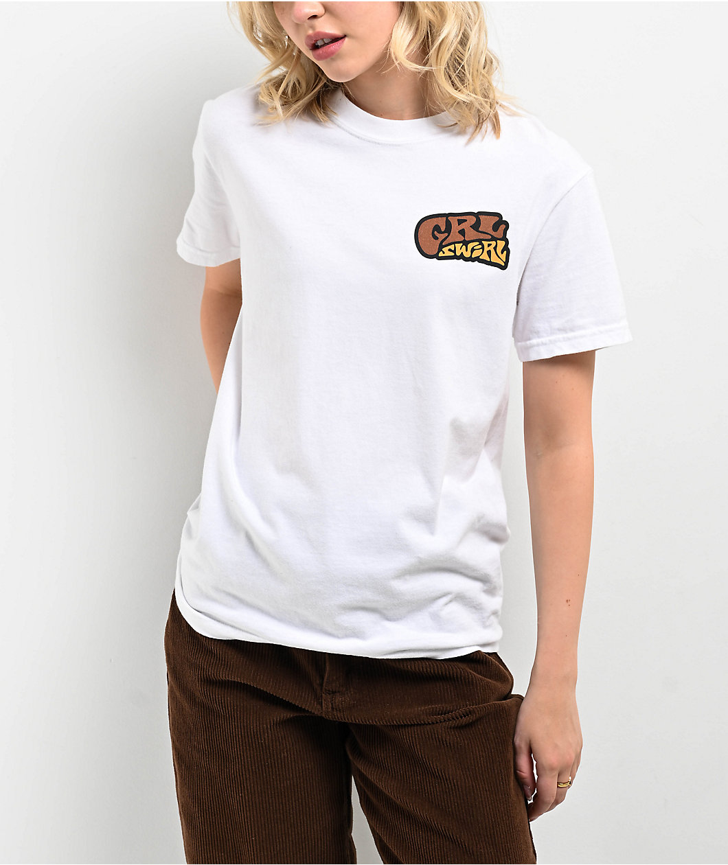 GRLSWIRL Skate Crew White T-Shirt