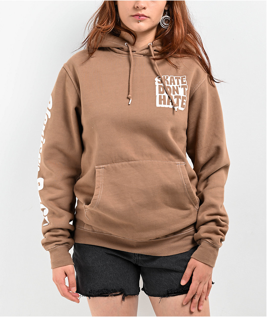 GRLSWIRL Skate Don't Hate Brown Hoodie