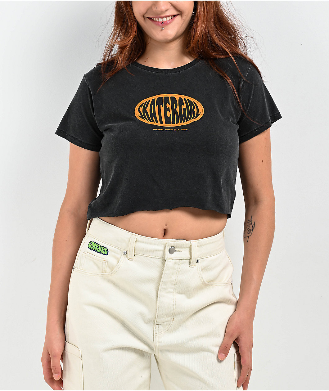 GRLSWIRL Skater Girl Black Crop T-Shirt