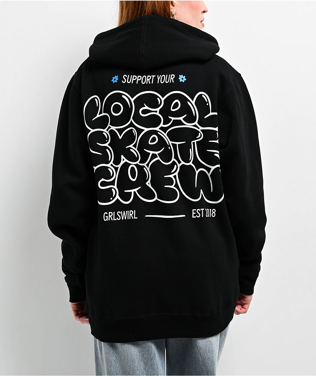 GRLSWIRL Support Skate Black Hoodie