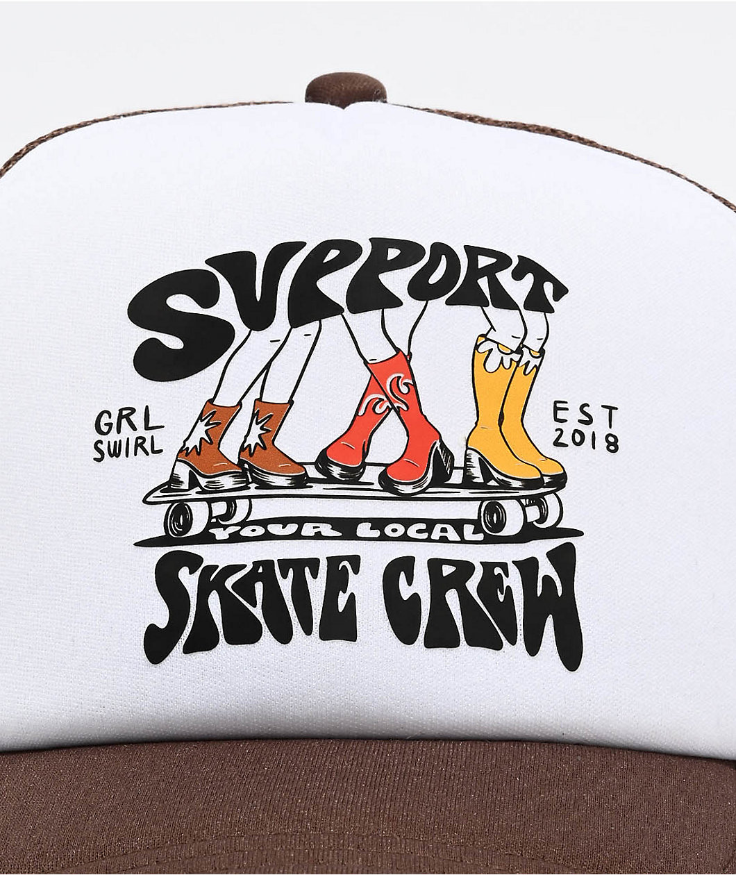 GRLSWIRL Support Skate Crew Brown Trucker Hat