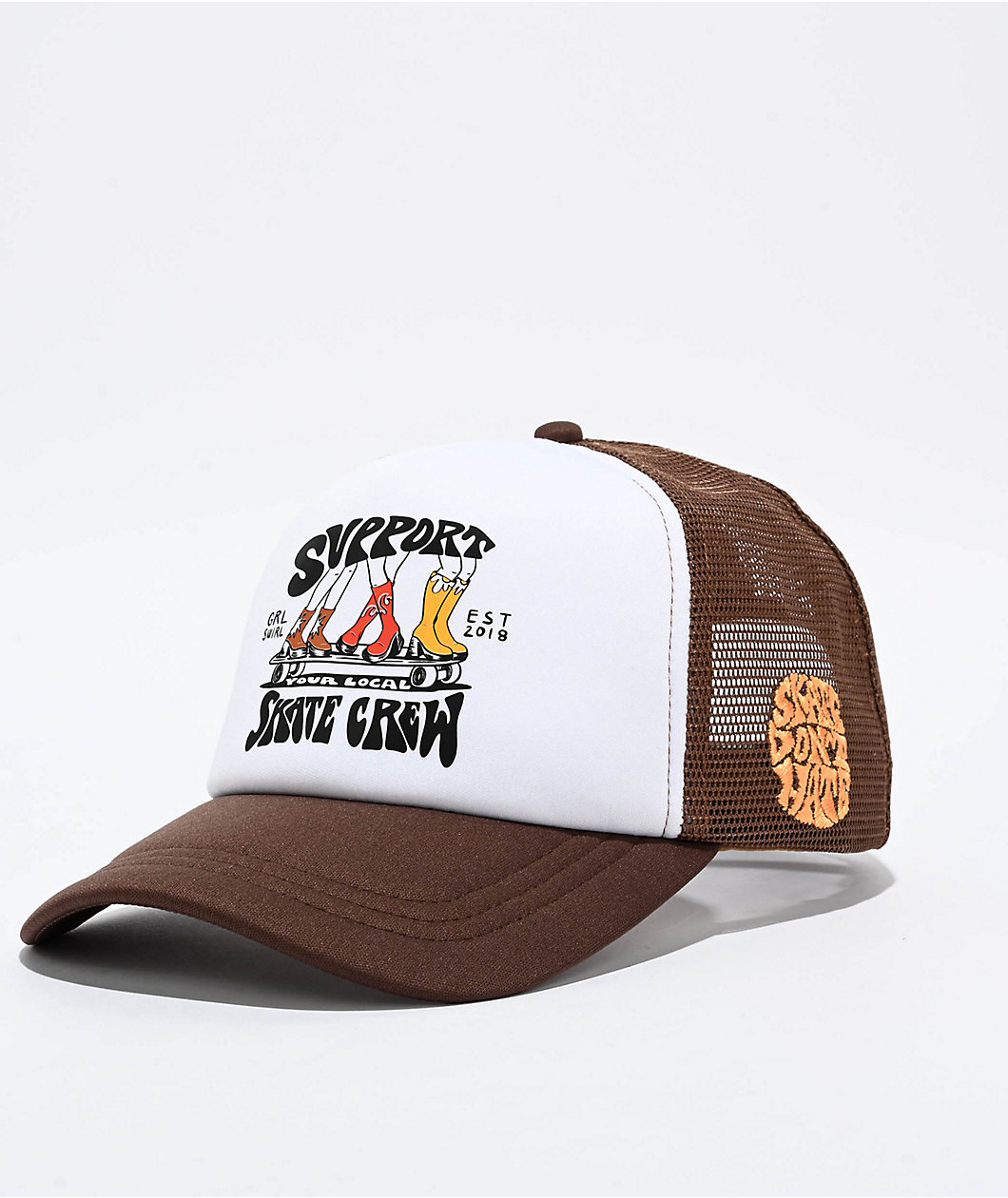 GRLSWIRL Support Skate Crew Brown Trucker Hat