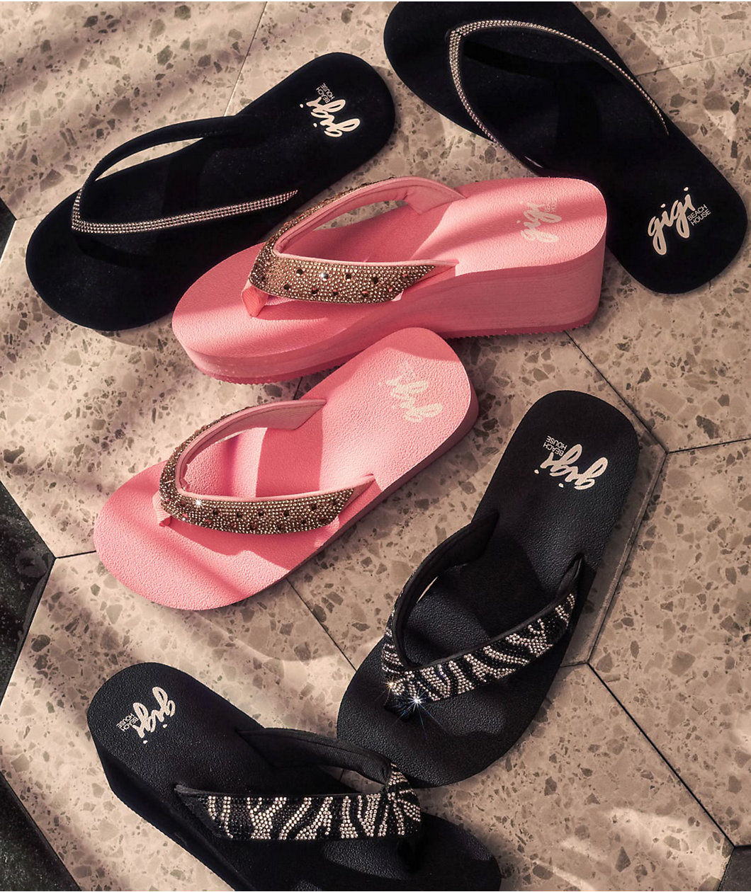 Gigi Silvi Zebra Rhinestone Black Platform Sandals