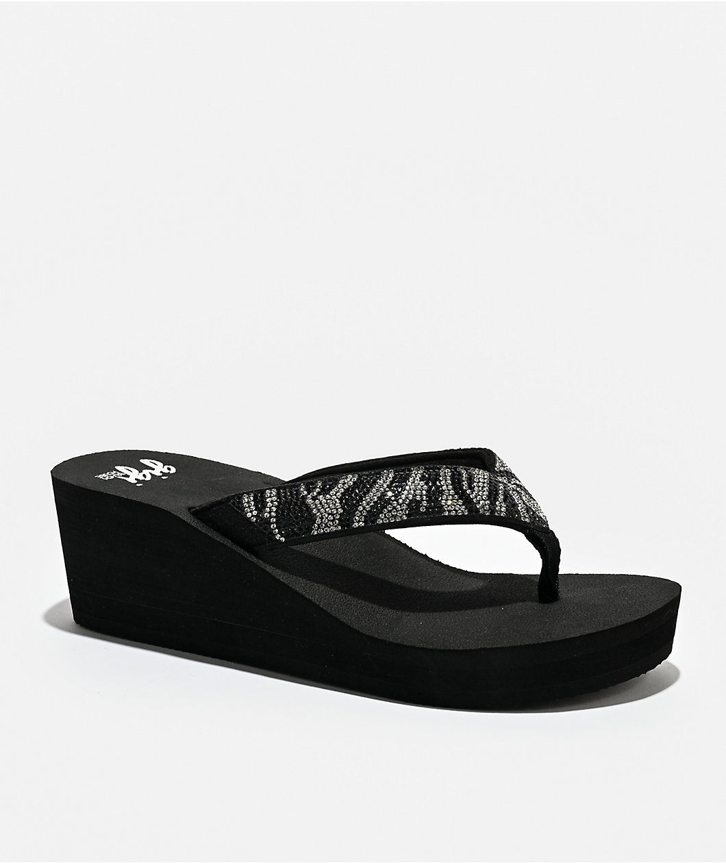 Gigi Silvi Zebra Rhinestone Black Platform Sandals