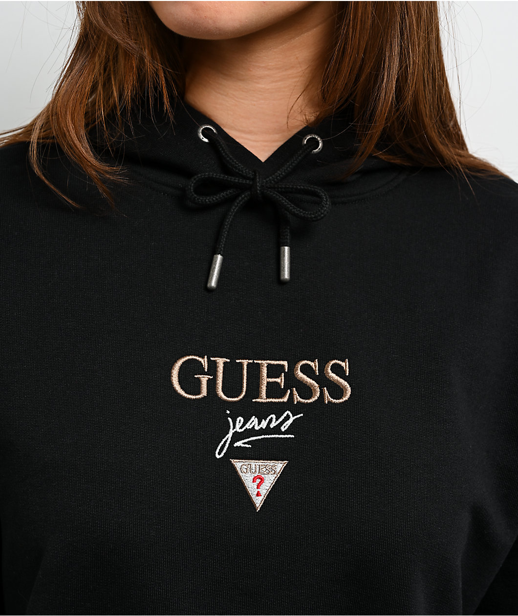 Guess Jeans Baker Black Boxy Crop Hoodie