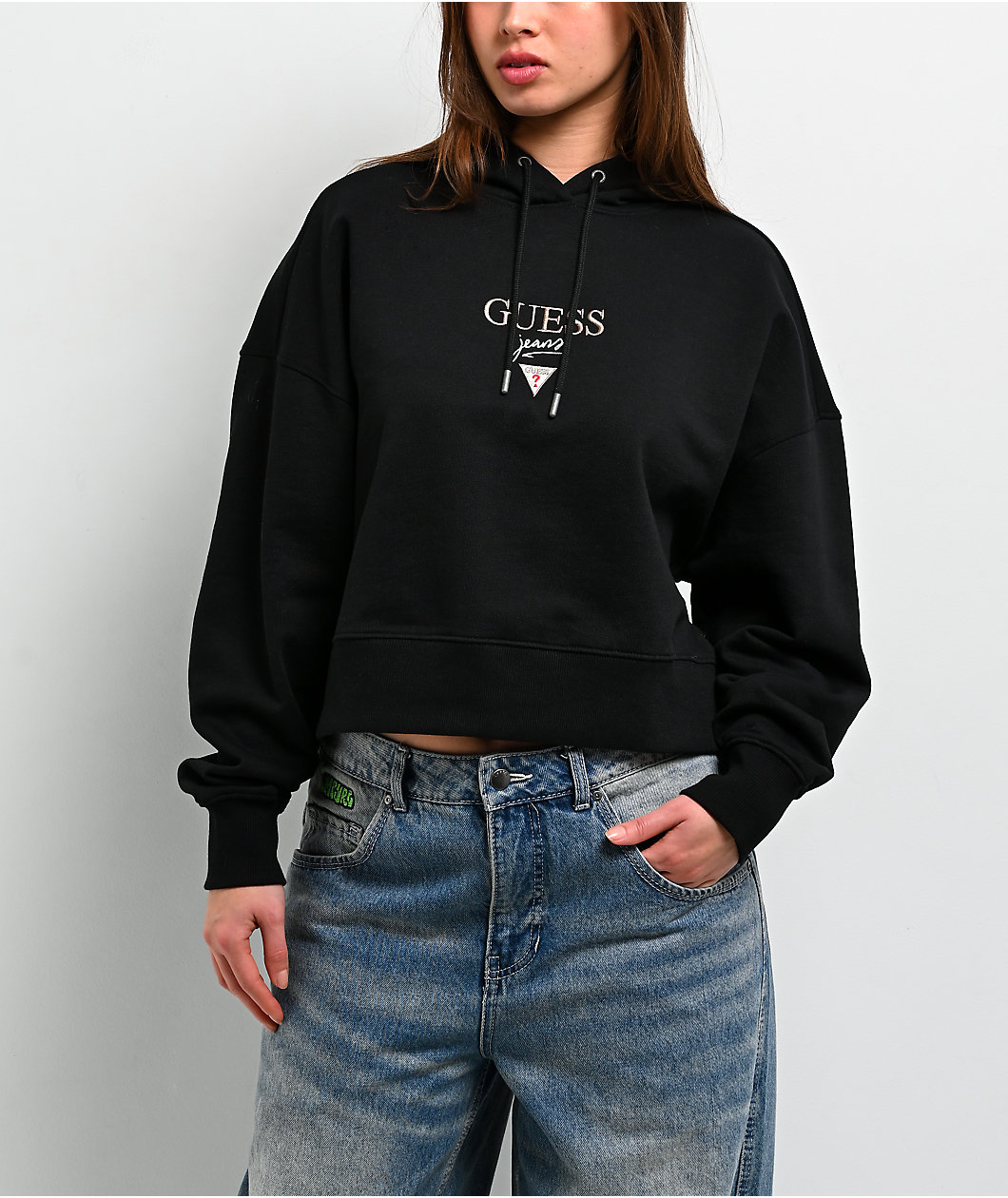 Guess Jeans Baker Black Boxy Crop Hoodie