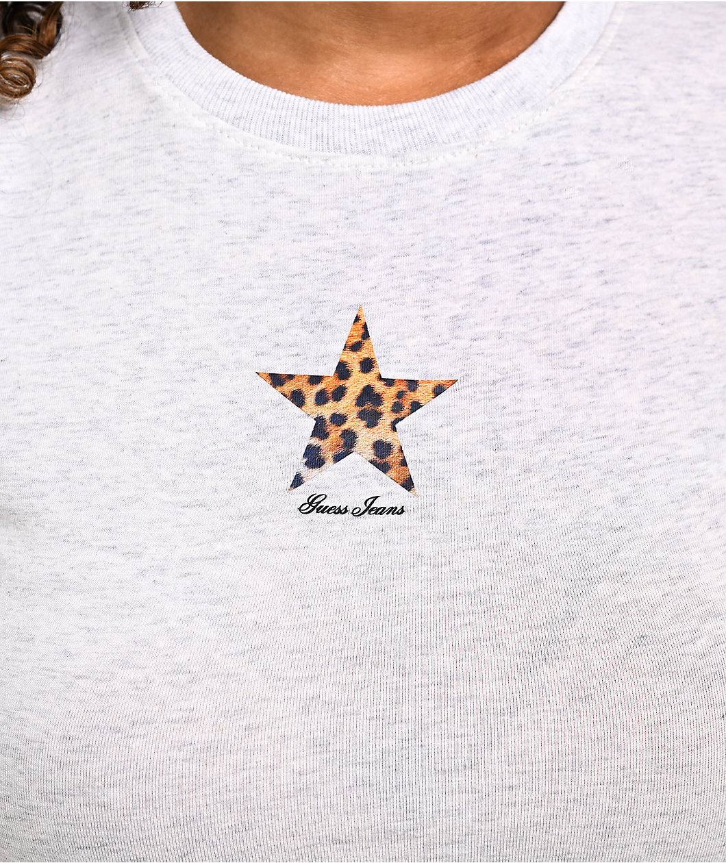 Guess Jeans Cheetah Star Grey Crop T-Shirt