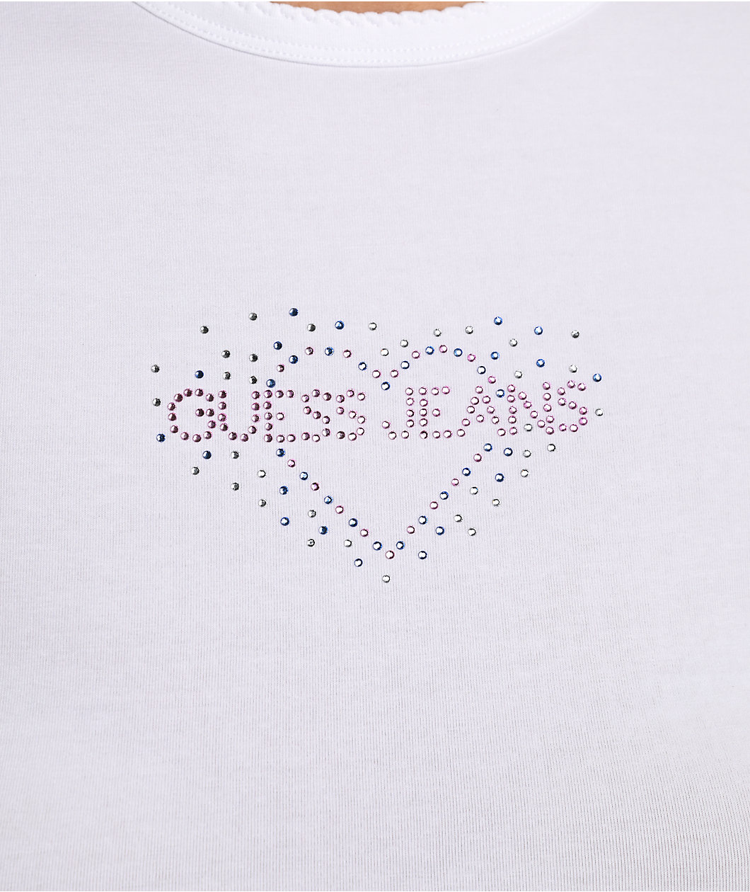 Guess Jeans Rhinestone Heart White Crop T-Shirt