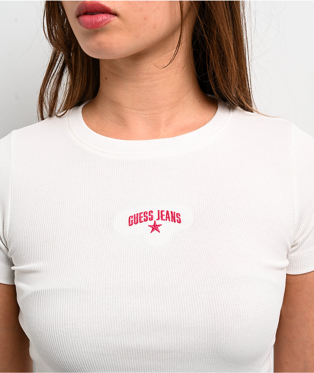 Guess Jeans Star Embroidered White Slim T-Shirt