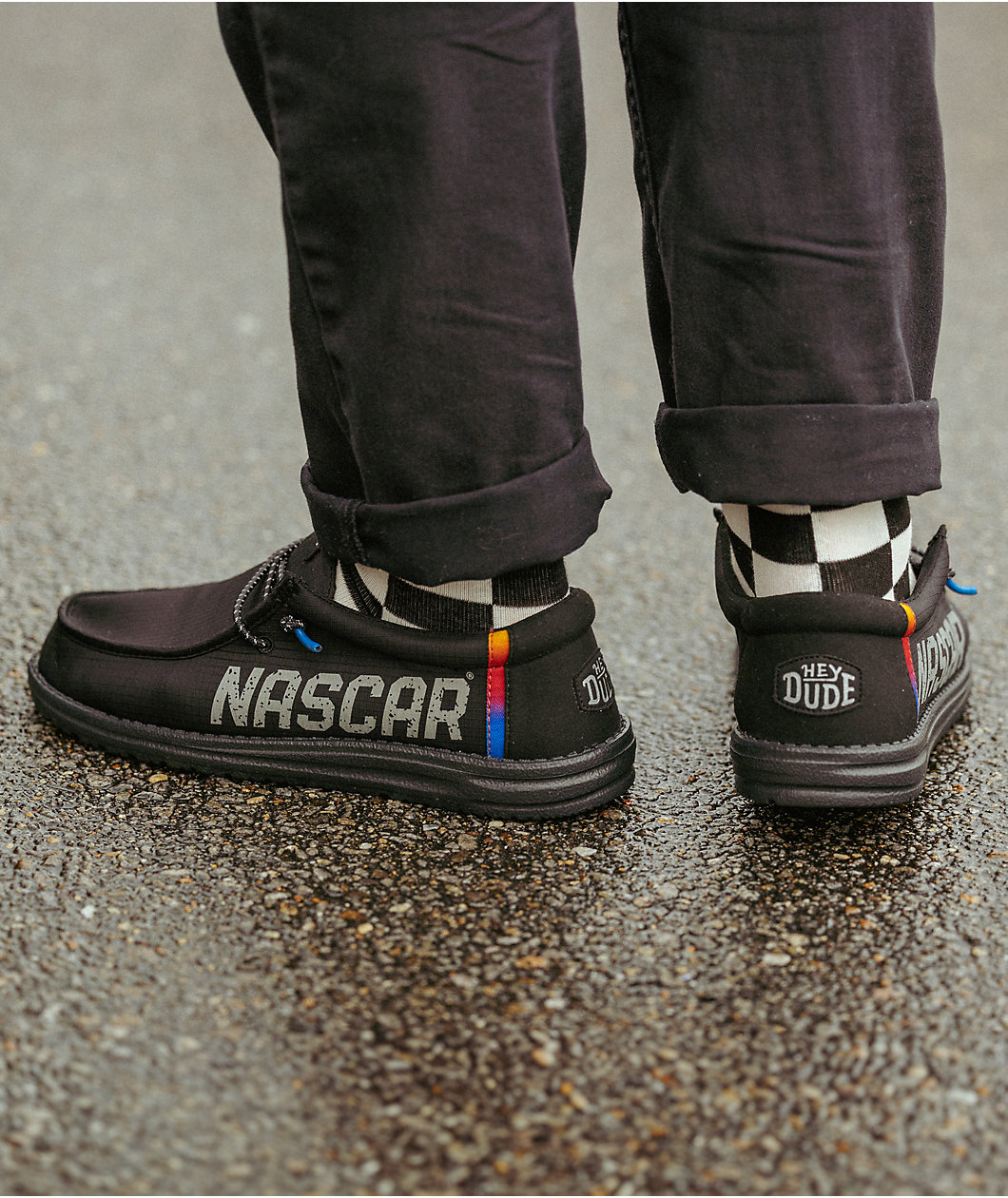 HEYDUDE x NASCAR Wally Black Shoes