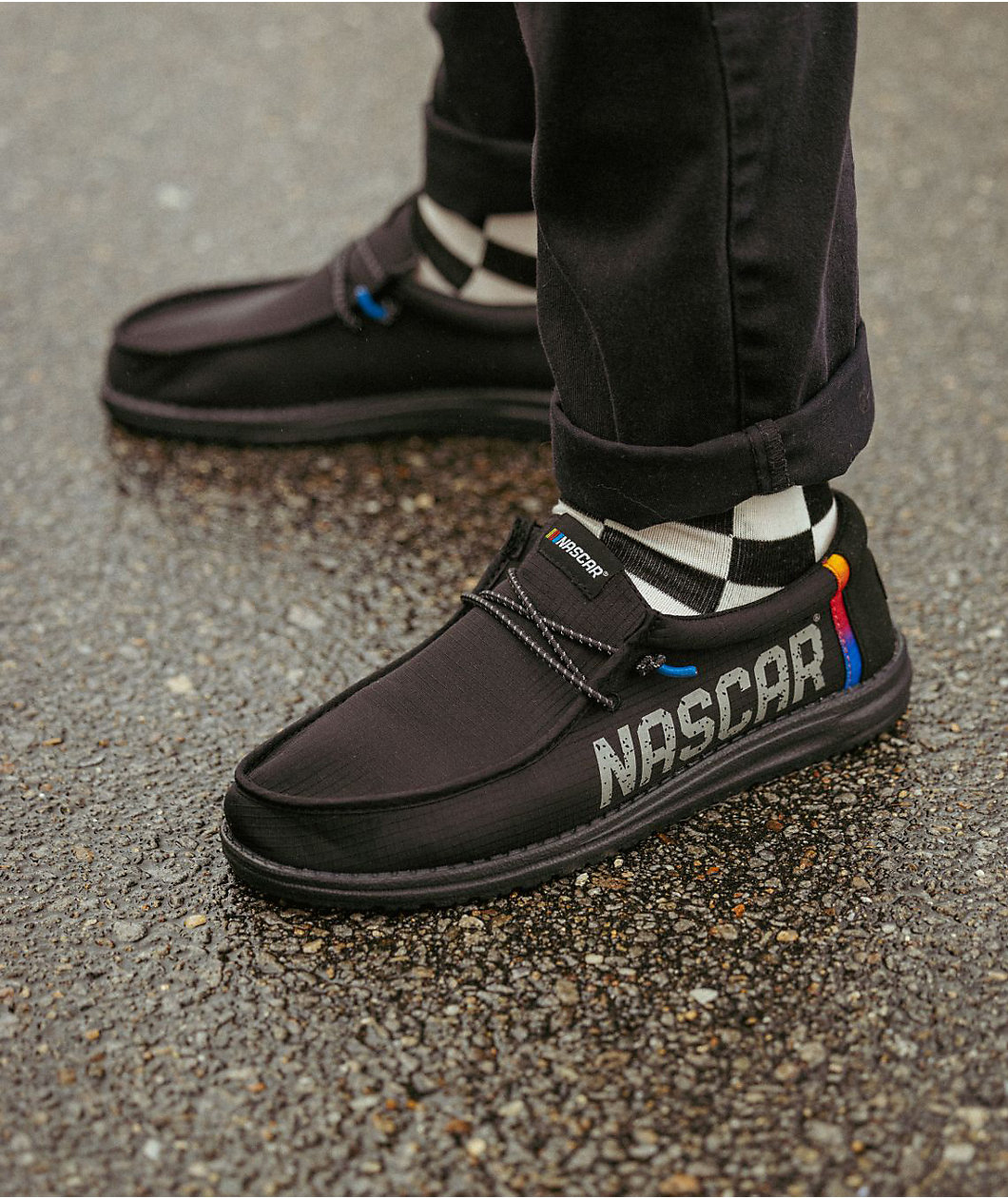 HEYDUDE x NASCAR Wally Black Shoes