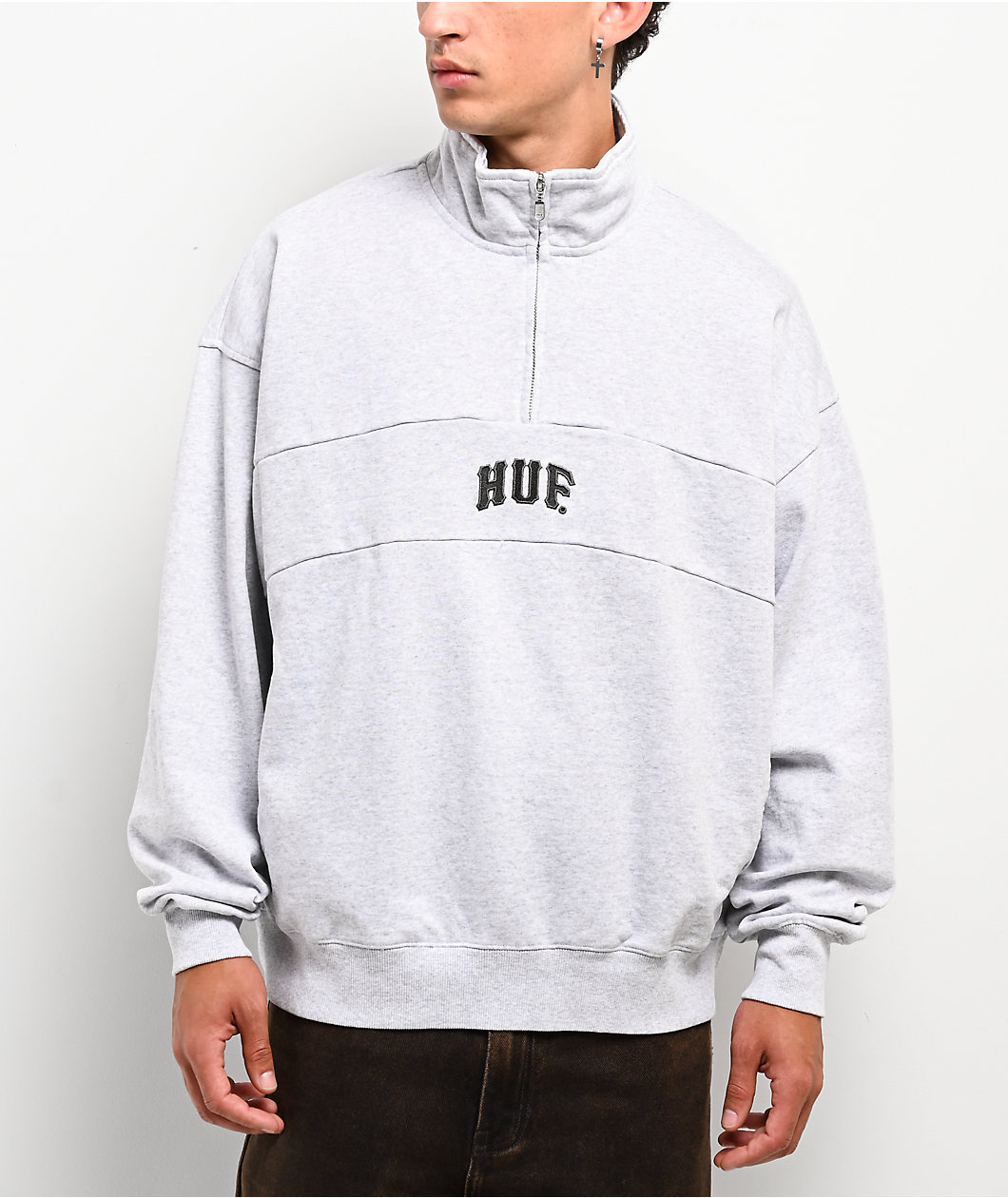 HUF Arch Enzyme Heather Grey Quarter Zip Sweatshirt