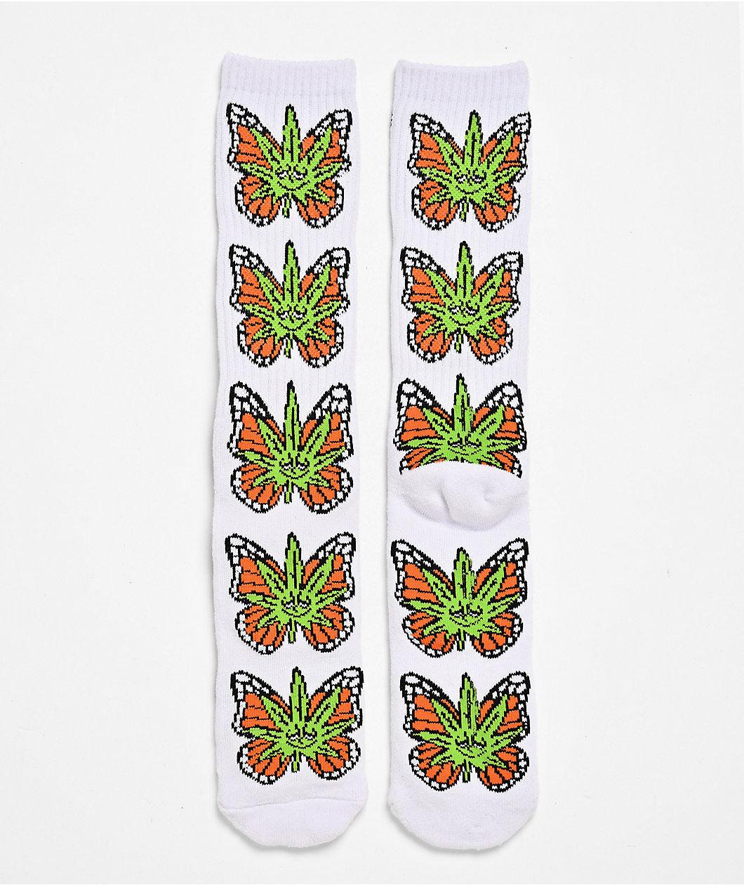 HUF Green Buddefly White Crew Socks