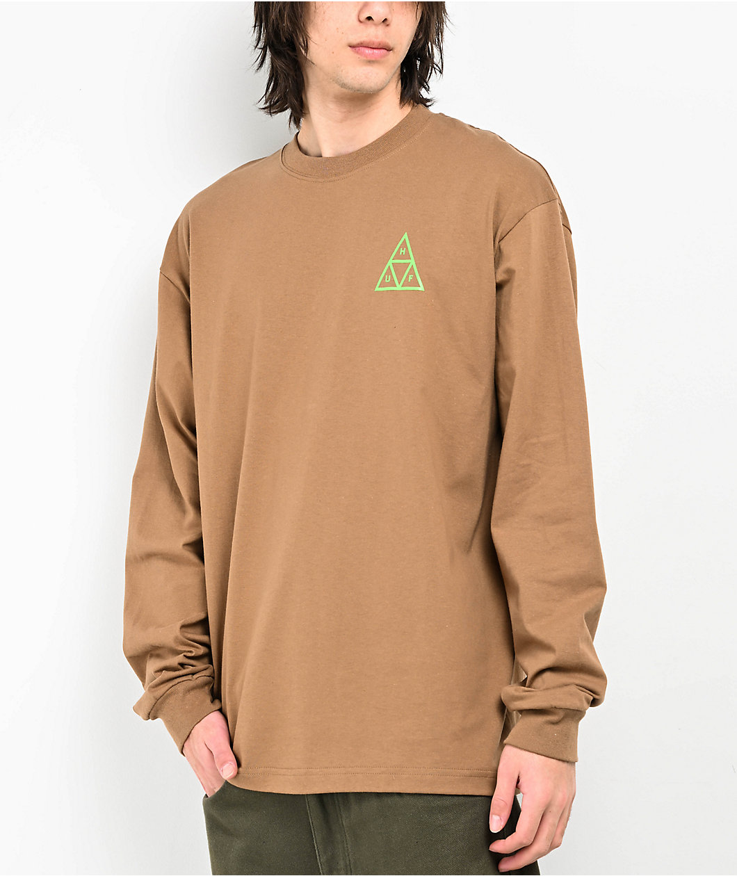 HUF Set Triple Triangle Camel & Green Long Sleeve T-Shirt