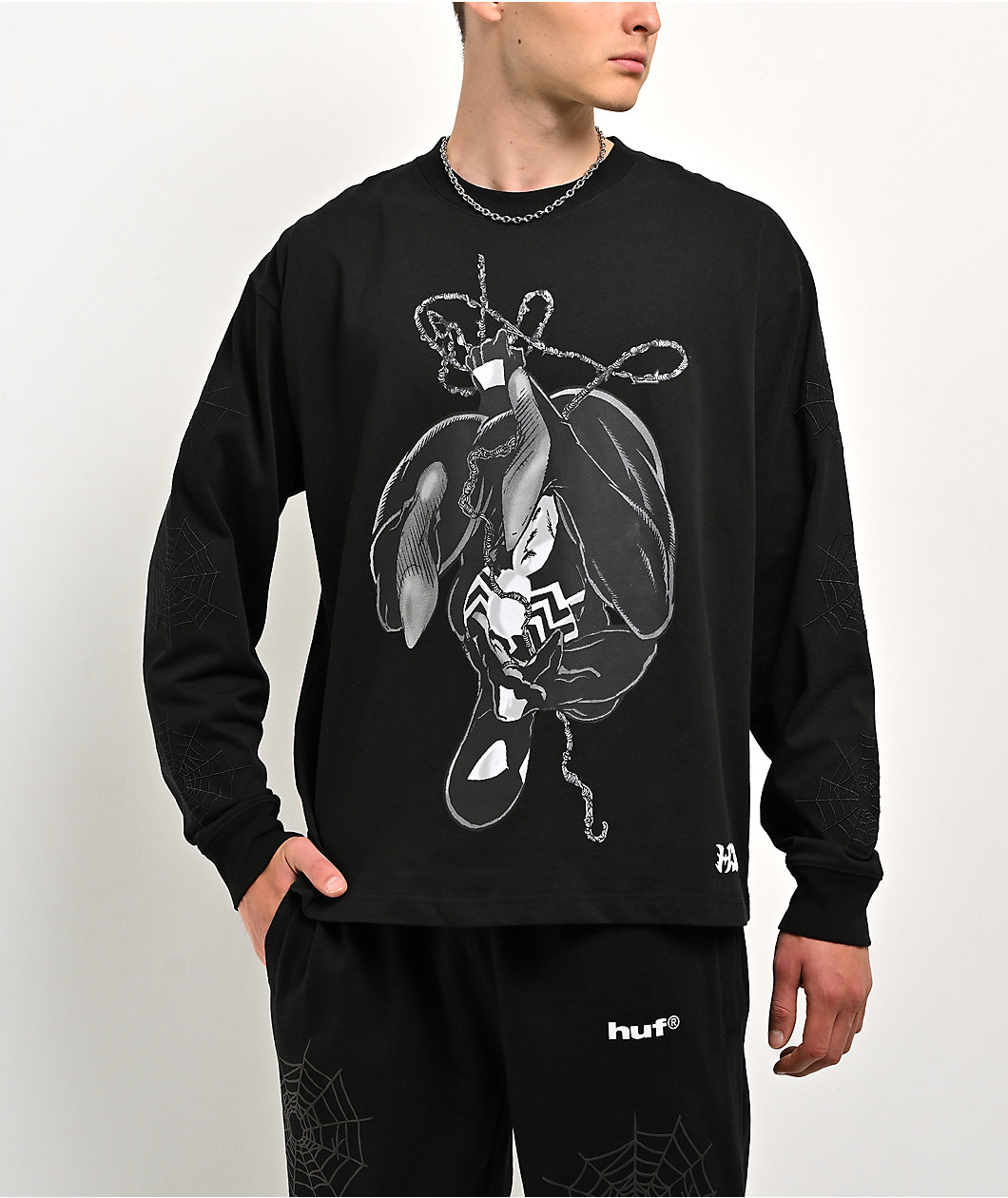 HUF x Spider-Man Upside Down Black Long Sleeve T-Shirt