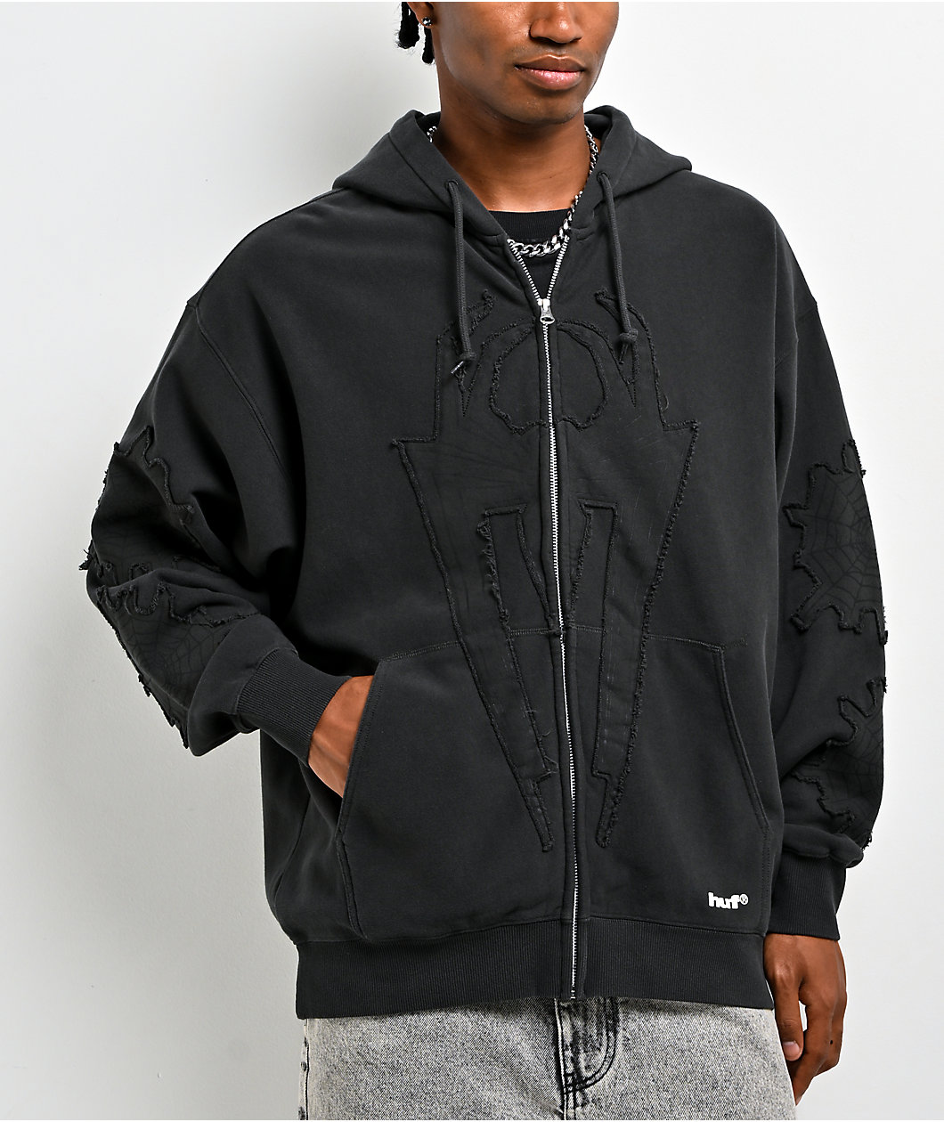 HUF x Spider-Man Web Black Wash Zip Hoodie