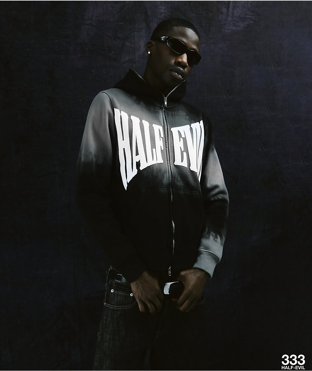Half Evil Arc Blue Wash Zip Hoodie