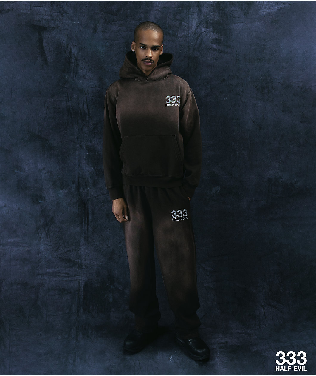 Half Evil Rhinestone Brown Wash Hoodie