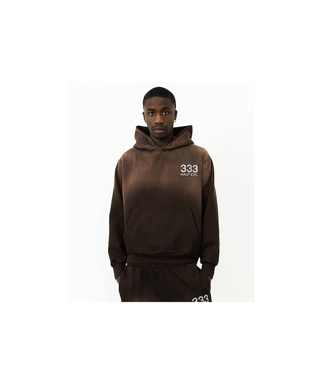 Half Evil Rhinestone Brown Wash Hoodie