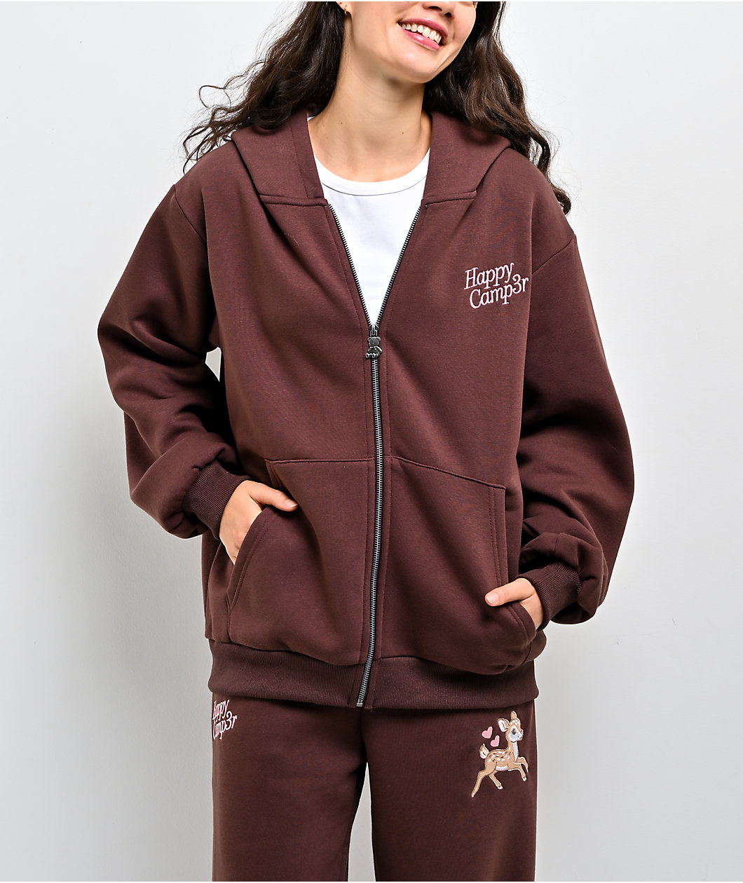 Happy Camp3r Fawn Love Brown Zip Hoodie