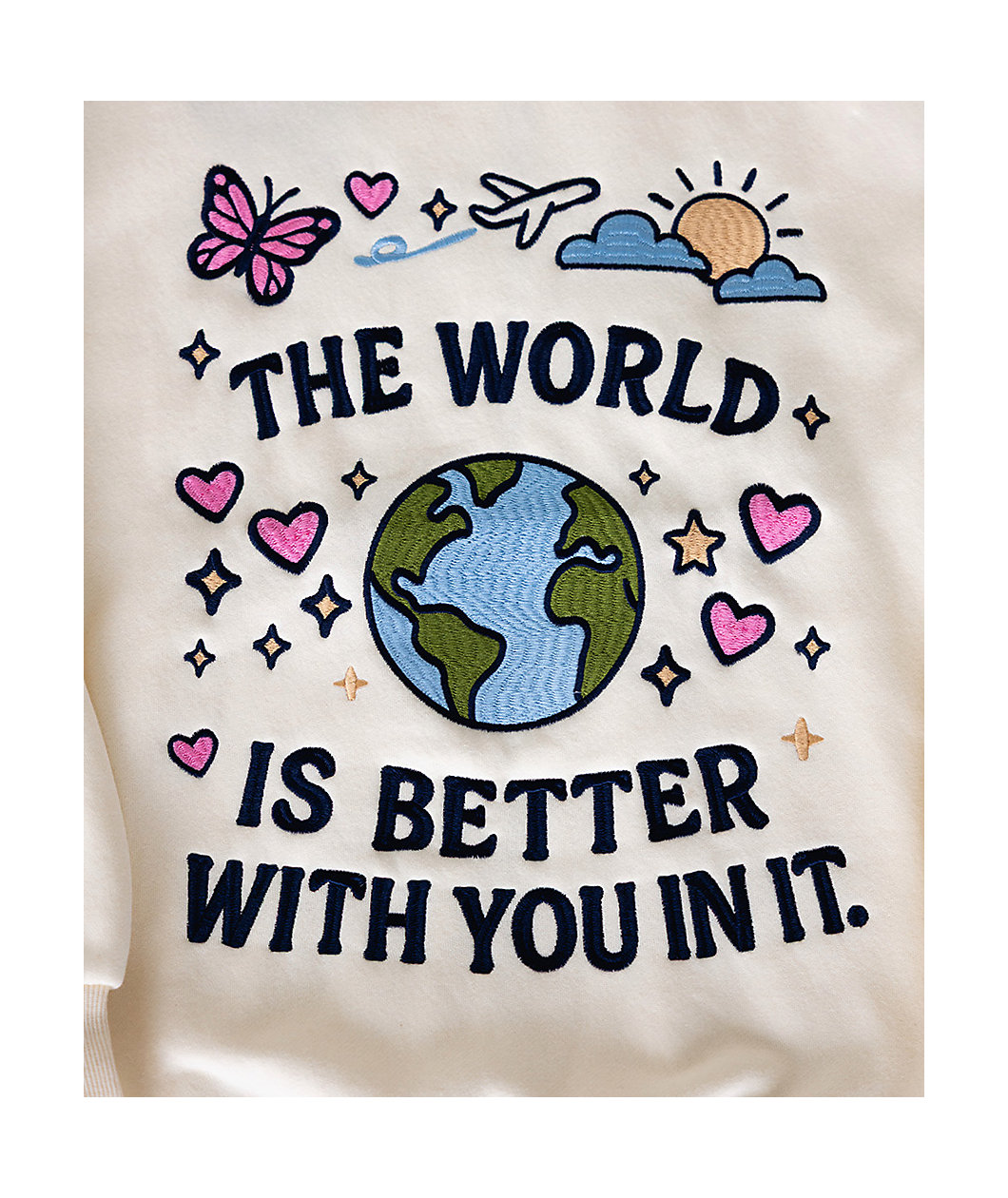 Happy Camp3r The World Is Better Cream Zip Hoodie