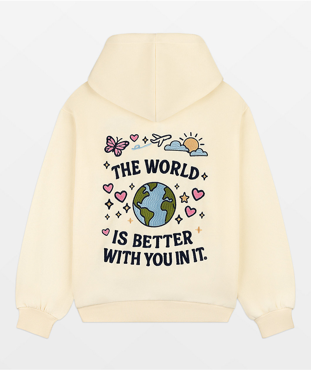 Happy Camp3r The World Is Better Cream Zip Hoodie