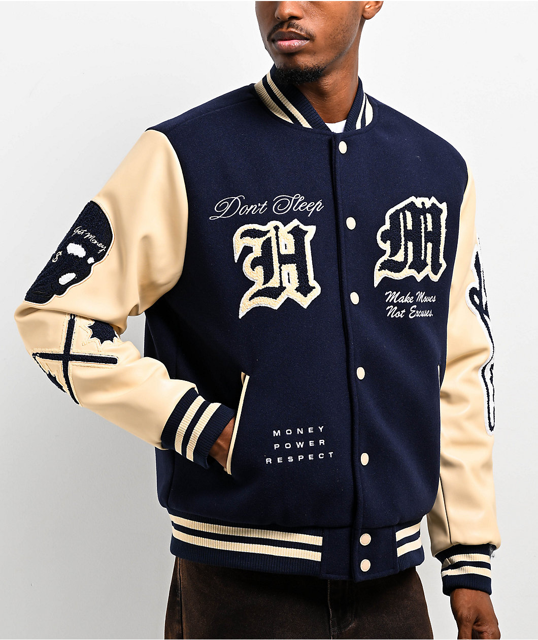 Hasta Muerte Legends Navy & Cream Letterman Jacket