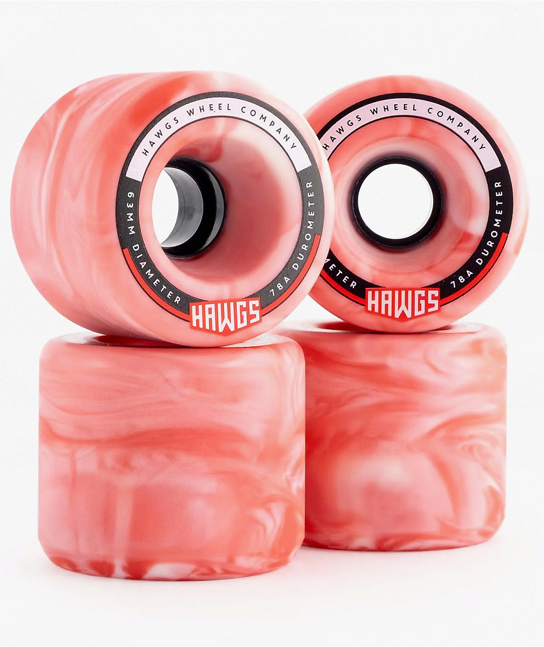 Hawgs Fatty 63mm 78a Pink & White Swirl Cruiser Skateboard Wheels