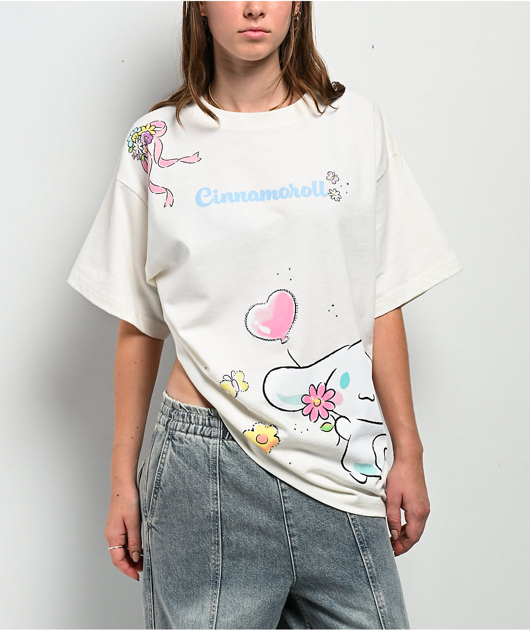 Hello Kitty® & Friends | A.LAB Cinnamoroll™ Pink Ribbon White T-Shirt