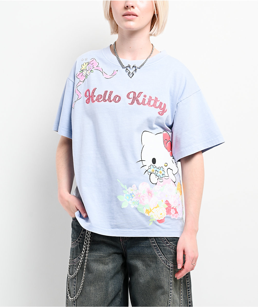 Hello Kitty® & Friends | A.LAB Hello Kitty Pink Ribbon Blue T-Shirt