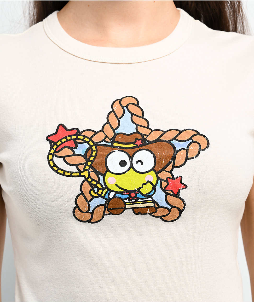 Hello Kitty® & Friends | A.LAB Keroppi™ Cowgirl Natural Crop T-Shirt