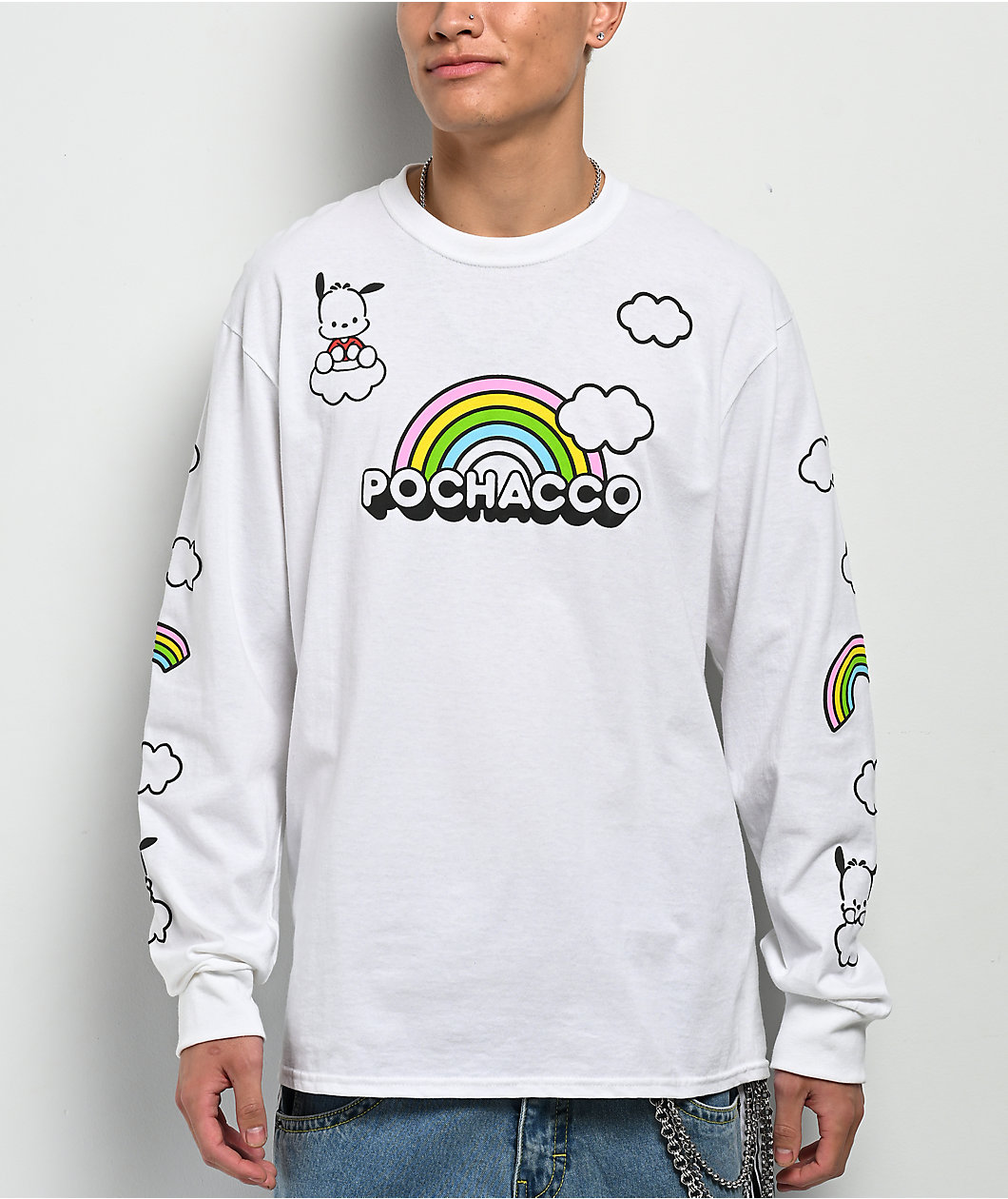 Hello Kitty® & Friends | A.LAB Pochacco™ Over The Rainbow White Long Sleeve T-Shirt