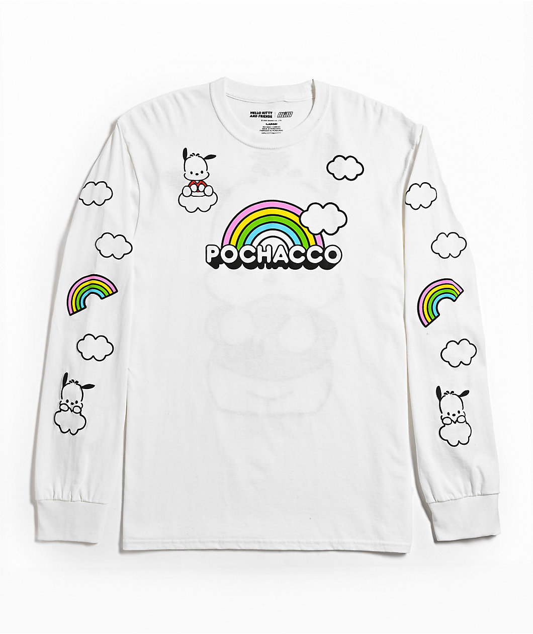 Hello Kitty® & Friends | A.LAB Pochacco™ Over The Rainbow White Long Sleeve T-Shirt