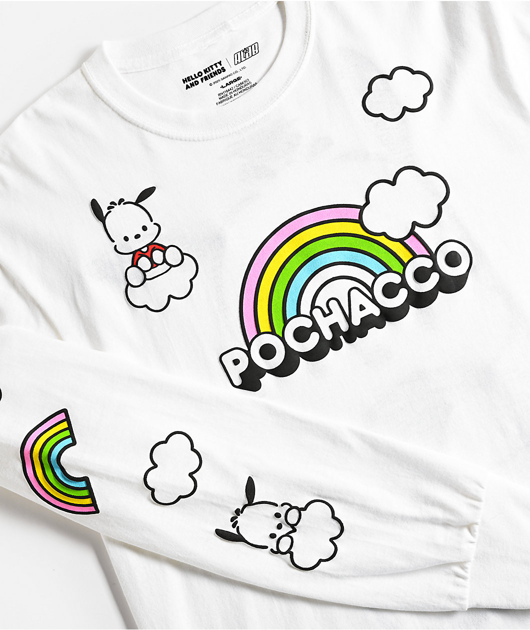 Hello Kitty® & Friends | A.LAB Pochacco™ Over The Rainbow White Long Sleeve T-Shirt