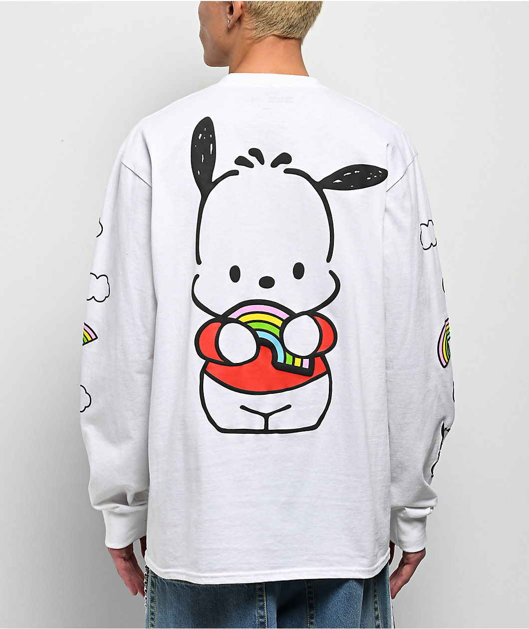 Hello Kitty® & Friends | A.LAB Pochacco™ Over The Rainbow White Long Sleeve T-Shirt