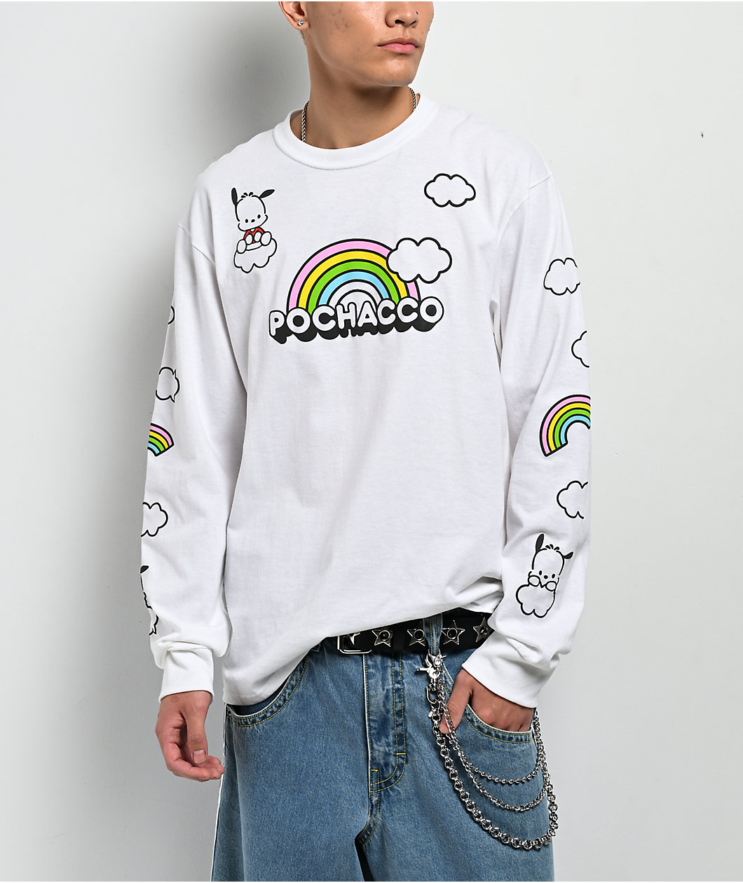 Hello Kitty® & Friends | A.LAB Pochacco™ Over The Rainbow White Long Sleeve T-Shirt