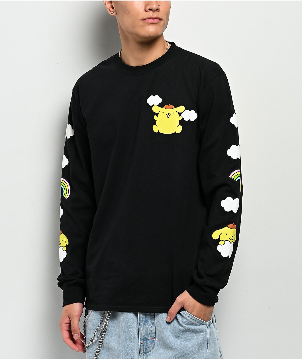 Hello Kitty® & Friends | A.LAB Pompompurin™ Over The Rainbow Black Long Sleeve T-Shirt