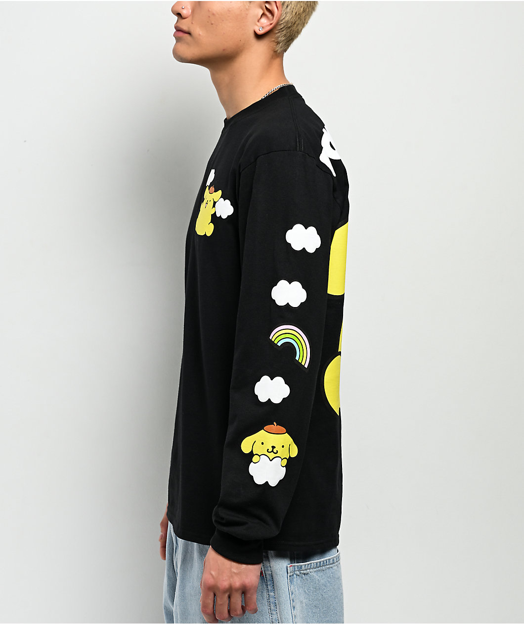 Hello Kitty® & Friends | A.LAB Pompompurin™ Over The Rainbow Black Long Sleeve T-Shirt