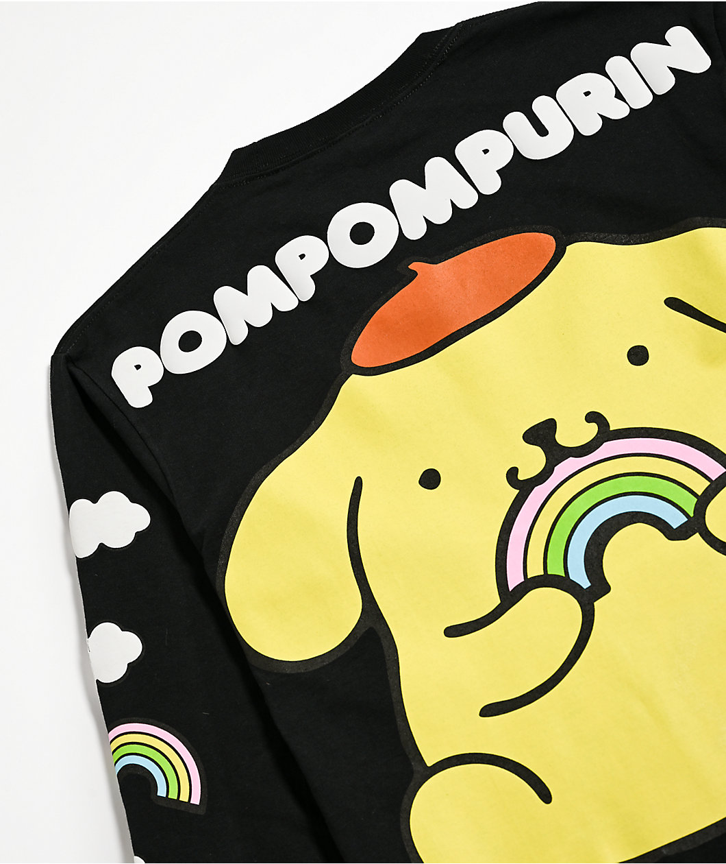 Hello Kitty® & Friends | A.LAB Pompompurin™ Over The Rainbow Black Long Sleeve T-Shirt