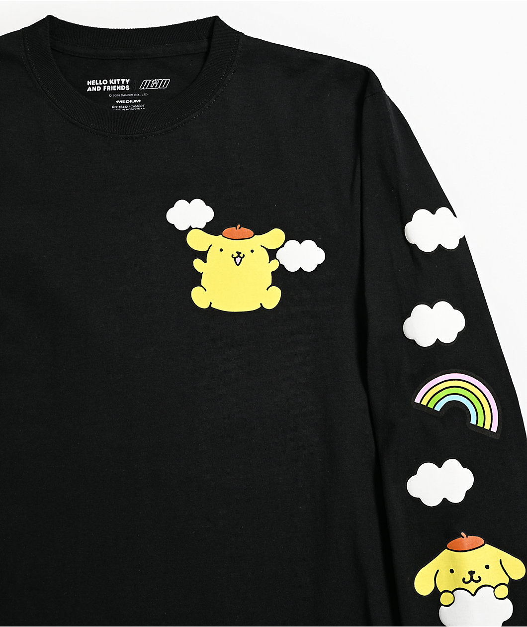 Hello Kitty® & Friends | A.LAB Pompompurin™ Over The Rainbow Black Long Sleeve T-Shirt