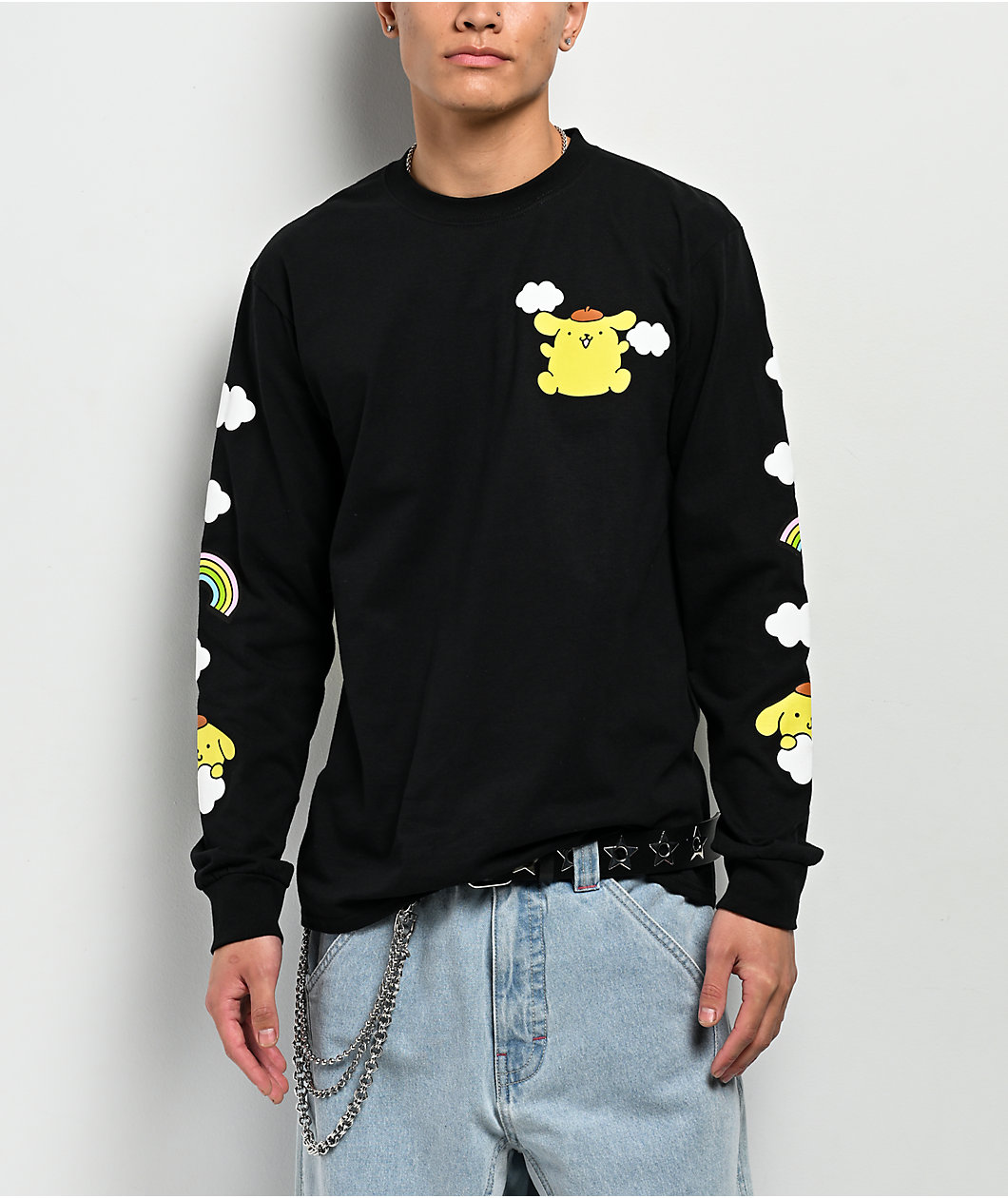 Hello Kitty® & Friends | A.LAB Pompompurin™ Over The Rainbow Black Long Sleeve T-Shirt