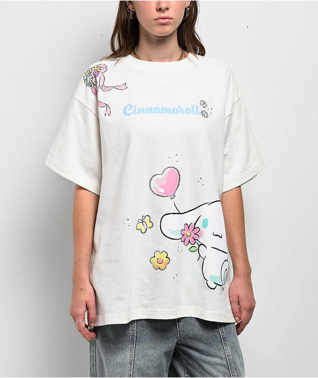 Hello Kitty® and Friends | A.LAB Cinnamoroll™ Pink Ribbon White T-Shirt